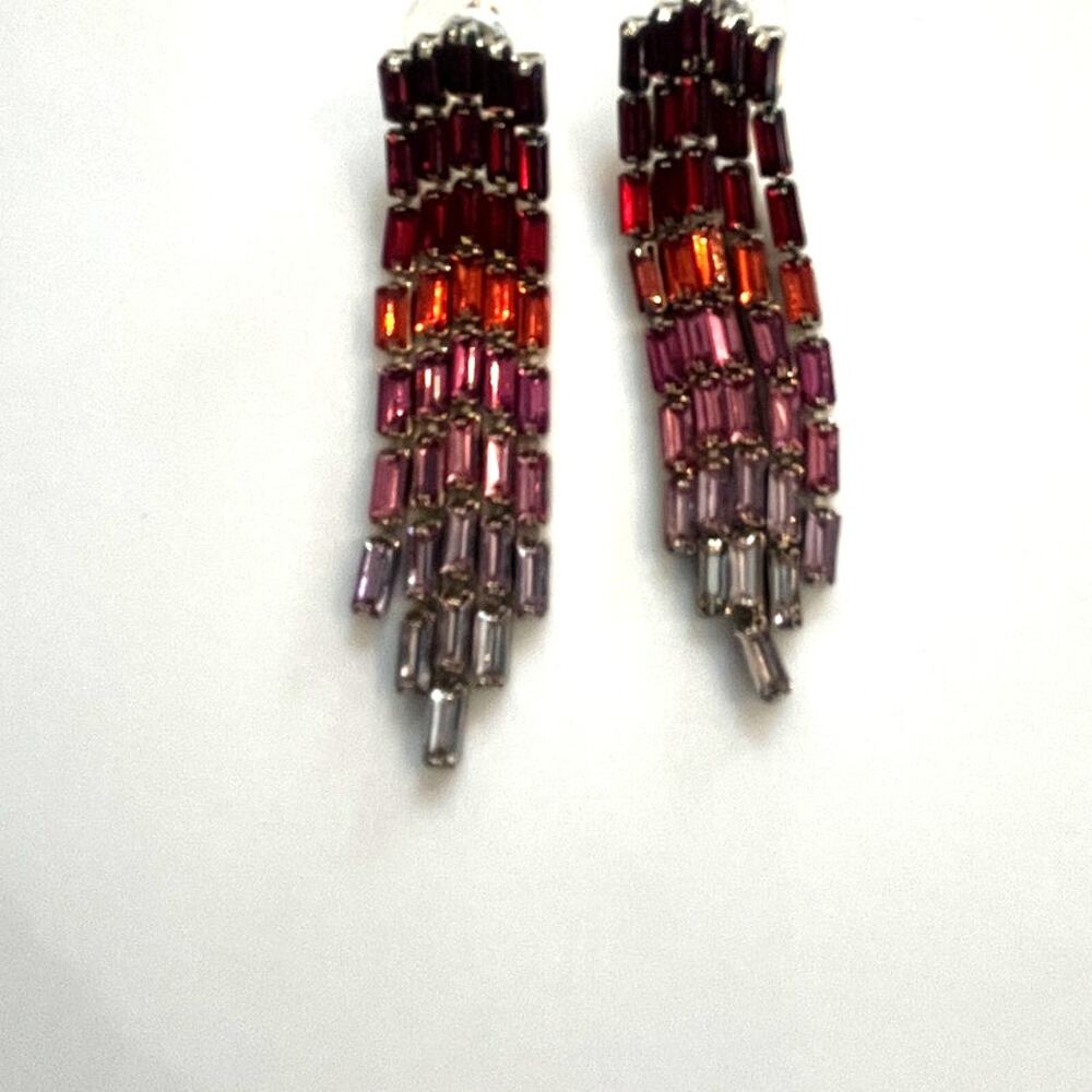 Vintage Ruby Red  Rhinestone Chandelier Earrings